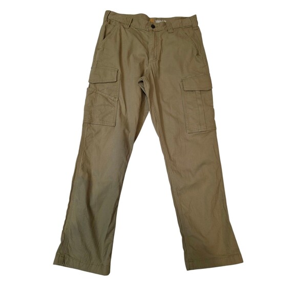 Carhartt Pants Mens 32x30 Dark Khaki Relaxed Fit Straight Canvas Cargo Work Pant - Picture 2 of 12
